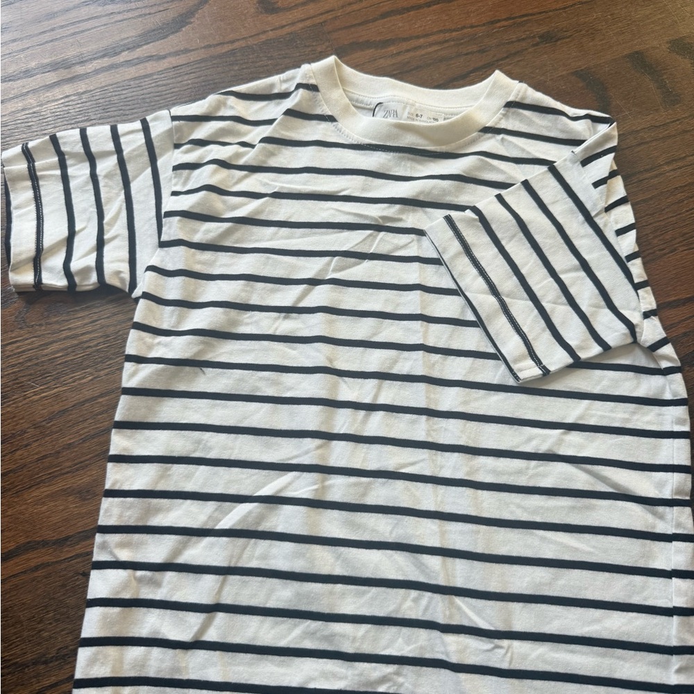 Zara Black and White Striped Short Sleeve Tee